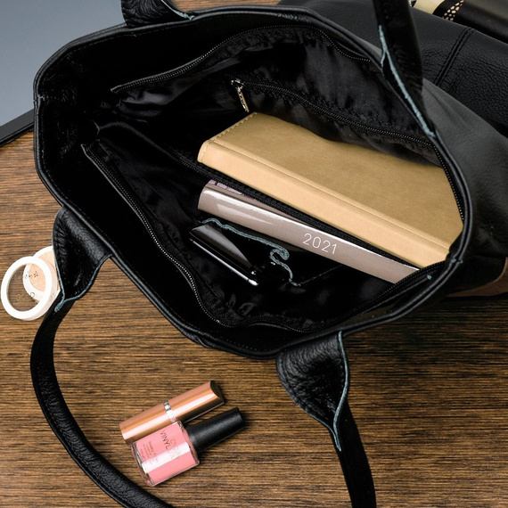 Torebka damska shopper skórzana Beltimore L38 czarno-beżowa