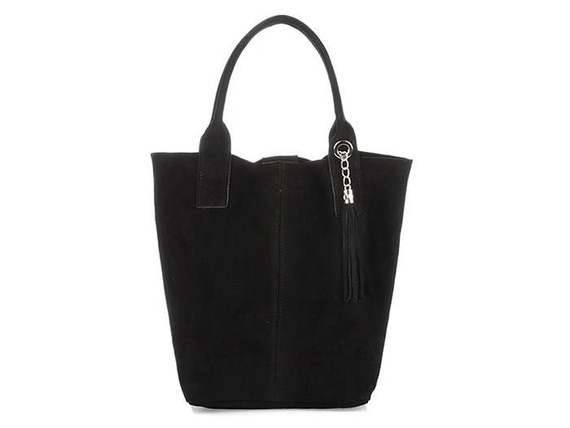 Torebka damska shopper zamszowa Vera Pelle L82 czarna