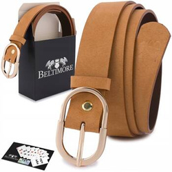 Pasek damski z klamrą zamszowy Beltimore E52 90 cm camel