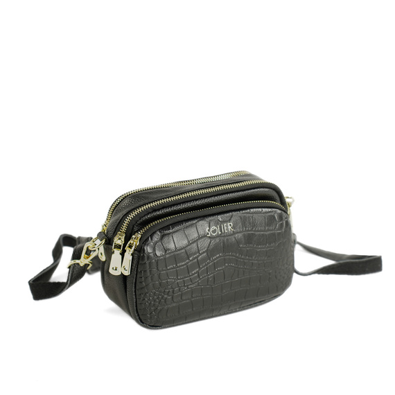 Torebka damska crossbody skórzana Solier FL59 czarna