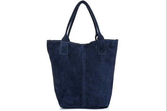 Torebka damska shopper zamszowa Vera Pelle L82 granatowa
